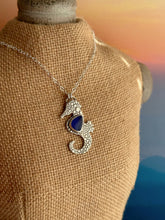 Load image into Gallery viewer, Sterling Silver Seahorse necklace with Cobalt Blue Genuine Sea Glass
