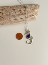 Load image into Gallery viewer, Sterling Silver Seahorse necklace with Cobalt Blue Genuine Sea Glass