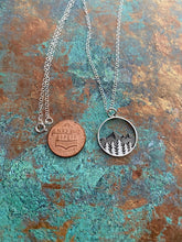 Load image into Gallery viewer, Sterling silver mountain range tree circle pendant necklace