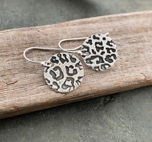 Load image into Gallery viewer, Sterling silver leopard print earrings - Wild Animal Earrings - Dangle Earrings - Medium 5/8 inch