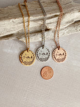 Load image into Gallery viewer, Floral Mountains, tree moon and stars Necklace - Birthday Gift for her - Stainless steel silver, rose gold, gold - gift for outdoor lover