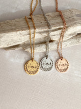 Load image into Gallery viewer, Floral Mountains, tree moon and stars Necklace - Birthday Gift for her - Stainless steel silver, rose gold, gold - gift for outdoor lover