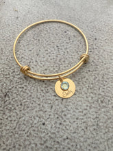 Load image into Gallery viewer, Engraved personalized name bracelet - gold stainless steel Name disc Swarovski crystal birthstone - Mother's Day gift for Mom