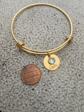 Load image into Gallery viewer, Engraved personalized name bracelet - gold stainless steel Name disc Swarovski crystal birthstone - Mother's Day gift for Mom