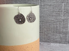 Load image into Gallery viewer, Sterling silver Pebble earrings with clear cubic zirconia, dangle earrings organic coin shape