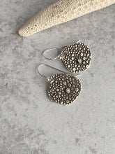 Load image into Gallery viewer, Sterling silver Pebble earrings with clear cubic zirconia, dangle earrings organic coin shape