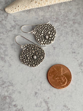 Load image into Gallery viewer, Sterling silver Pebble earrings with clear cubic zirconia, dangle earrings organic coin shape
