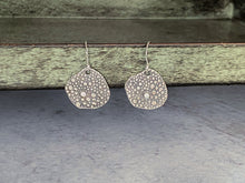 Load image into Gallery viewer, Sterling silver Pebble earrings with clear cubic zirconia, dangle earrings organic coin shape