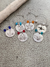 Load image into Gallery viewer, Beach Theme Wine Glass Charms - Stainless Steel set of 6 with recycled glass beads