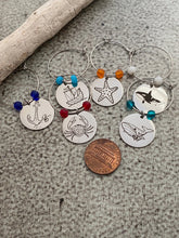 Load image into Gallery viewer, Beach Theme Wine Glass Charms - Stainless Steel set of 6 with recycled glass beads