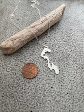 Load image into Gallery viewer, Whidbey Island silhouette Necklace - Washington State 925 sterling silver - Heart design over your city / location - Hometown jewelry