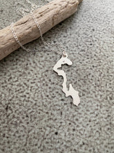 Load image into Gallery viewer, Whidbey Island silhouette Necklace - Washington State 925 sterling silver - Heart design over your city / location - Hometown jewelry