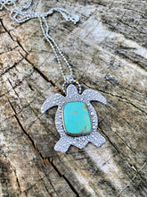 Load image into Gallery viewer, Sterling silver sea turtle necklace - Genuine Turquoise Necklace - Sterling Silver - Gemstone statement necklace