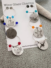 Load image into Gallery viewer, Beach Theme Wine Glass Charms - Stainless Steel set of 6 with recycled glass beads