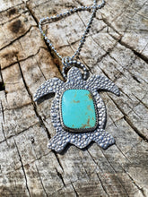 Load image into Gallery viewer, Sterling silver sea turtle necklace - Genuine Turquoise Necklace - Sterling Silver - Gemstone statement necklace