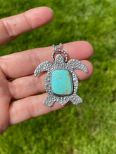 Load image into Gallery viewer, Sterling silver sea turtle necklace - Genuine Turquoise Necklace - Sterling Silver - Gemstone statement necklace