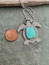Load image into Gallery viewer, Sterling silver sea turtle necklace - Genuine Turquoise Necklace - Sterling Silver - Gemstone statement necklace
