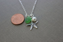 Load image into Gallery viewer, Starfish Necklace with Genuine Sea Glass and Freshwater pearl, beach gift for her, sterling silver - Seastar beach Jewelry - seaglass