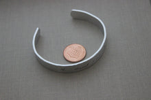 Load image into Gallery viewer, Beach Girl, Hand stamped aluminum bracelet, 3/8 Inch Bangle Silver tone Cuff Bracelet, Lightweight, Starfish, summer jewelry