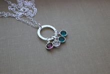 Load image into Gallery viewer, Sterling Silver Family Circle Necklace, Childrens Birthstones, Hammered Washer Swarovski Crystal Birthstones, Mothers Day gift Necklace