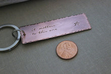 Load image into Gallery viewer, it matters to this one, the starfish story, Copper Hand Stamped Keychain, Rustic copper rectangle - Male Teacher gift idea