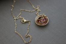 Load image into Gallery viewer, Hand Stamped Bronze and 14k Gold filled chain Grandma Necklace, Personalized with Swarovski Crystal Birthstones, Grandchildren, Grandmother