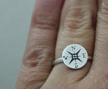Load image into Gallery viewer, Sterling silver compass ring - simple beach jewelry - nautical ring - Size 5-10 - Gift for her - Beach Lover, wanderer, traveler jewelry
