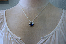 Load image into Gallery viewer, Bermuda Blue Swarovski Crystal Starfish Beach Girl Necklace, Hand Stamped Sterling Silver, Personalized Initial disc, Swarovski Pearl Cobalt