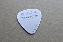 Load image into Gallery viewer, Custom Coordinates guitar pick - Stainless steel - gift for him - Special location, Latitude Longitude, GPS coordinates - Personalized date