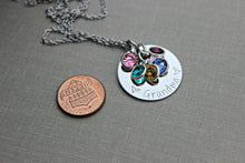 Load image into Gallery viewer, Personalized Grandma necklace, silver tone stainless steel, granny, nana, mom necklace with Swarovski crystal birthstones custom any name
