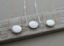 Load image into Gallery viewer, Coin pearl necklace - Gold fill - rose gold fill - sterling - sideways floating necklace - modern - Minimalist - Choice of color