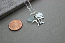 Load image into Gallery viewer, Personalized Charm Necklace with Sterling Silver Honu Turtle, genuine Sea Glass and Initial Charm, Hawaiian Turtle, Tropical beach