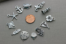 Load image into Gallery viewer, beach girl necklace - starfish charm necklace - genuine sea glass - hand stamped - Stainless steel pewter - seaglass - gift for beach lover