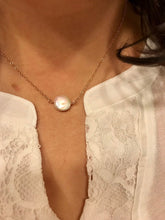 Load image into Gallery viewer, Coin pearl necklace - Gold fill - rose gold fill - sterling - sideways floating necklace - modern - Minimalist - Choice of color