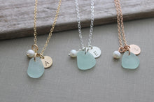 Load image into Gallery viewer, Genuine sea glass, initial and pearl necklace - Personalized - choice of color 14k gold filled, sterling silver or rose gold fill
