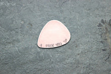 Load image into Gallery viewer, Rustic Copper guitar pick - I pick you - with heart design - can be personalized - Playable - Gift for him anniversary gift Valentine's Day