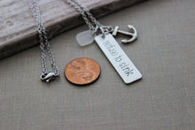 Load image into Gallery viewer, refuse to sink - anchor charm necklace - genuine sea glass - hand stamped - motivational necklace