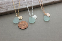 Load image into Gallery viewer, Genuine Sea Glass Initial Necklace - Personalized Monogram  - Minimalist - Choice of 14k gold filled, rose gold filled or sterling silver
