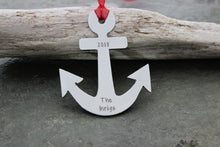 Load image into Gallery viewer, Nautical Anchor Ornament - Christmas Tree Ornament - Silver Aluminum - Military Navy Family personalized gift
