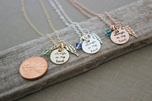 Load image into Gallery viewer, always in my heart necklace - Tiny angel wing - choice rose gold filled, sterling silver or gold fill - Swarovski crystal Memorial necklace