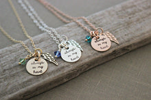 Load image into Gallery viewer, always in my heart necklace - Tiny angel wing - choice rose gold filled, sterling silver or gold fill - Swarovski crystal Memorial necklace