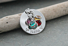 Load image into Gallery viewer, Personalized Grandma necklace, silver tone stainless steel, granny, nana, mom necklace with Swarovski crystal birthstones custom any name