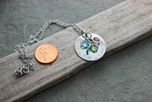 Load image into Gallery viewer, Personalized name necklace, silver tone stainless steel, Birthstone crystals - Gift linked hearts - gift for mom Christmas Gift