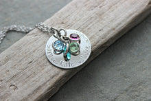 Load image into Gallery viewer, Personalized name necklace, silver tone stainless steel, Birthstone crystals - Gift linked hearts - gift for mom Christmas Gift