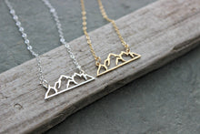 Load image into Gallery viewer, Mountain Silhouette Necklace - Choice of Sterling Silver or Bronze and 14k Gold filled - Mountain Outline Scene - Pacific Northwest Necklace