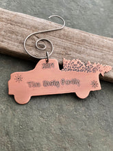 Load image into Gallery viewer, Vintage Style Truck with Tree personalized Christmas Tree Ornament - Rustic Copper - Winter Decor - Housewarming Gift