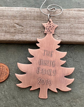 Load image into Gallery viewer, Customized Family Ornament - Personalized Christmas Tree Ornament - Rustic Copper - Metal Winter Decor - Housewarming Gift