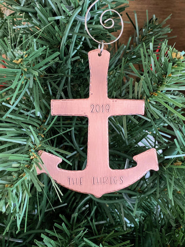 Nautical Anchor Ornament - Personalized Christmas Tree Ornament -  Rustic Copper - Military Navy Family - Winter Decor - Retirement Gift