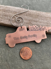 Load image into Gallery viewer, Vintage Style Truck with Tree personalized Christmas Tree Ornament - Rustic Copper - Winter Decor - Housewarming Gift