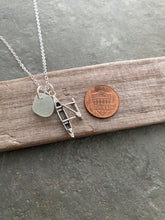 Load image into Gallery viewer, Sterling Silver Canoe Charm Necklace with Sea Glass Seafoam, White or Green Personalize Outrigger, Paddler, Watersports, Hawaii Outdoors
